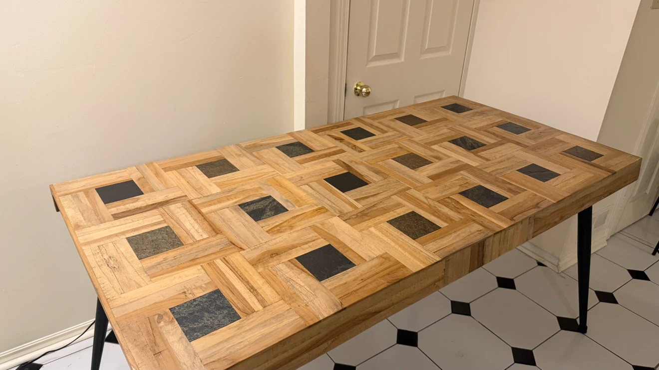 Wooden Dining Table with Geometric Tile Inlay - photo 5