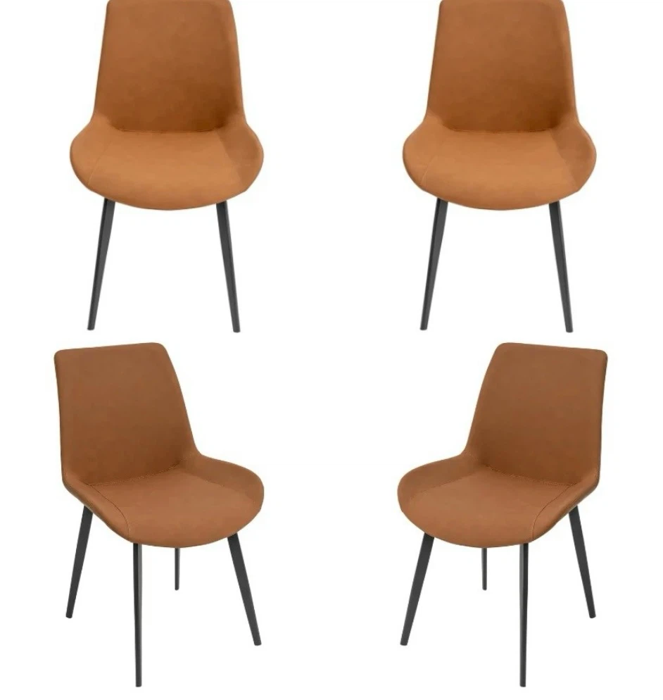 Set of 4 Modern Tan Faux Leather Dining Chairs