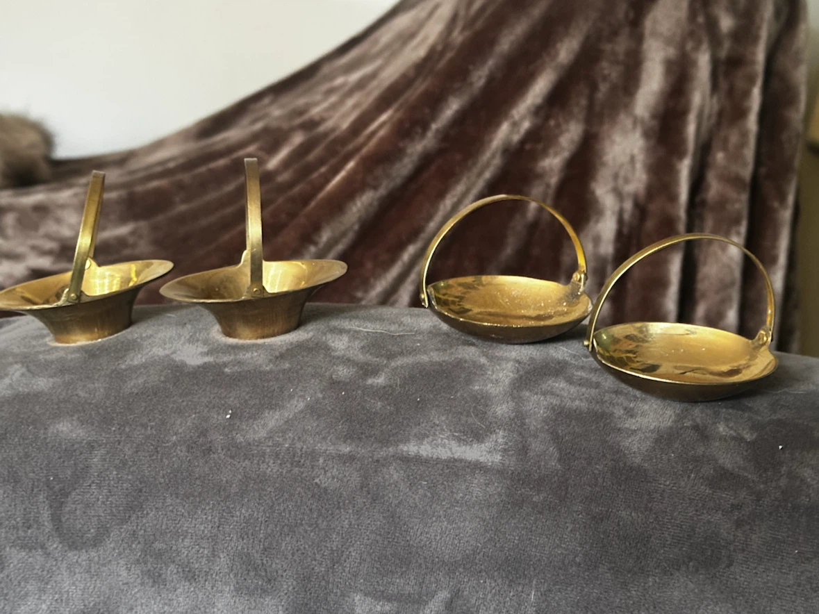 Set of 4 Vintage Mid Century Mini Brass Trinket Baskets