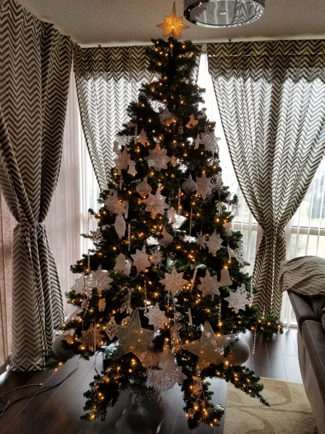 Artificial Pre-Lit Christmas Tree + Ornaments