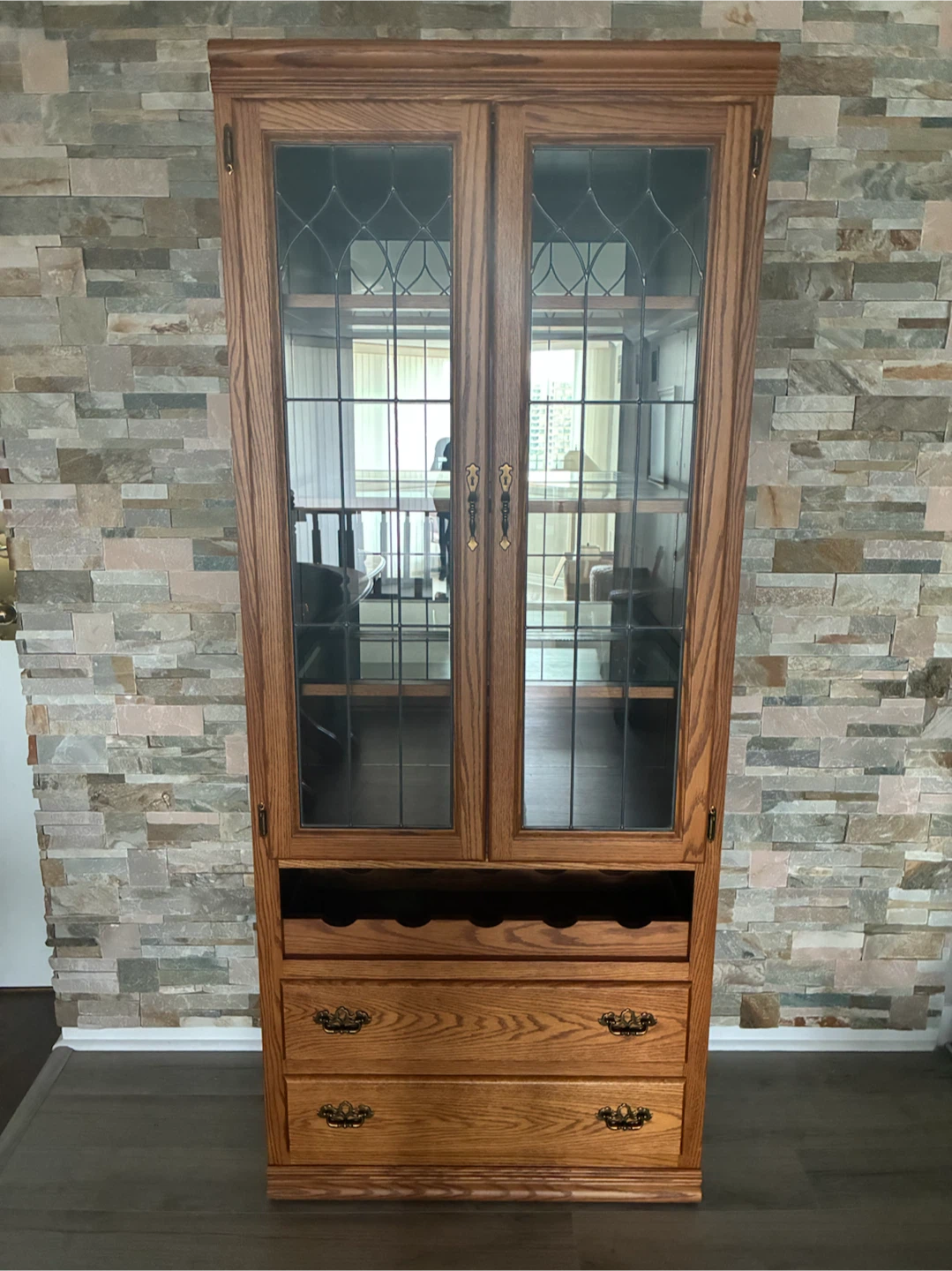 Oak China Cabinet with Wine Rack