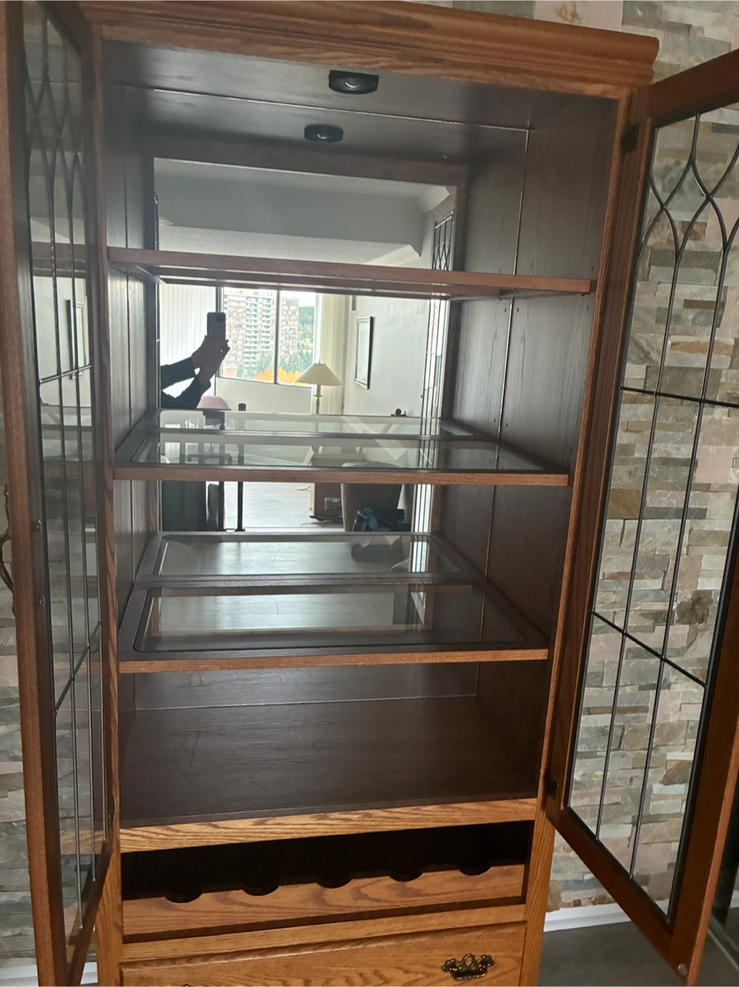 Oak China Cabinet with Wine Rack - photo 2