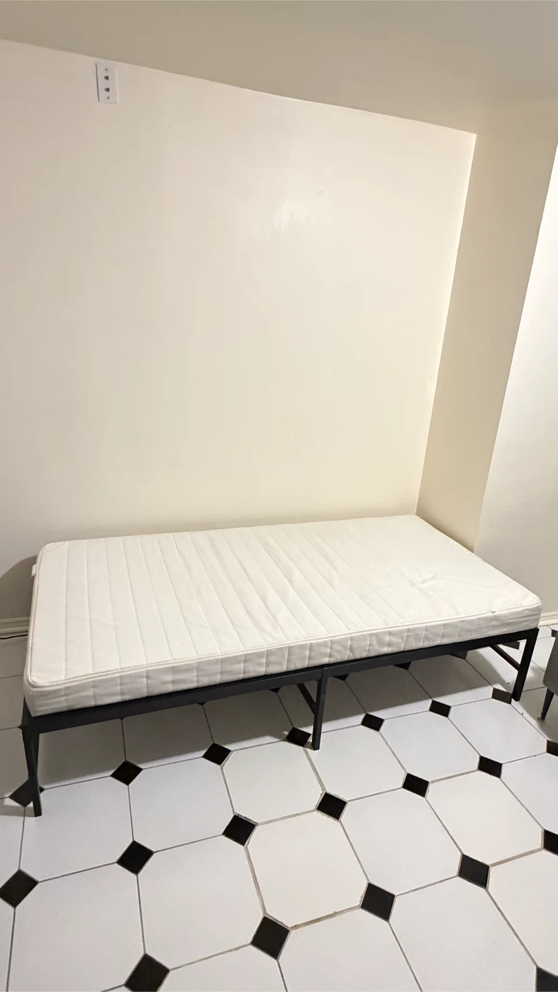 Single Metal Bed Frame and Mattress