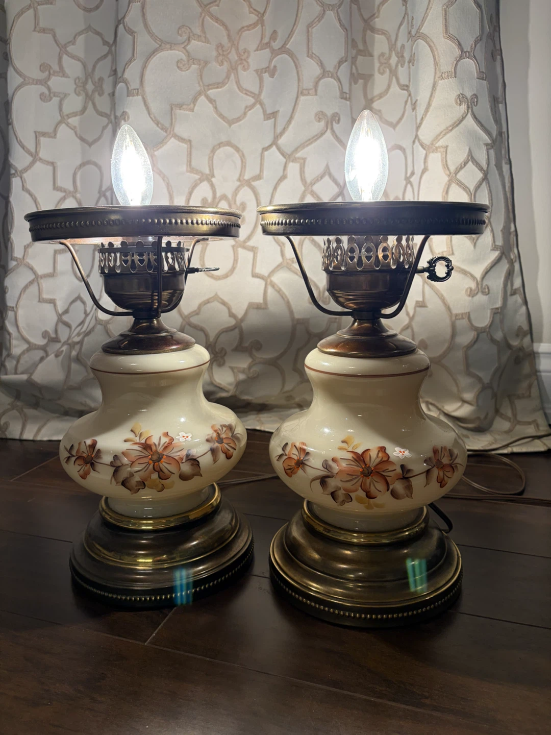 Set of Two Vintage Floral Table Lamps