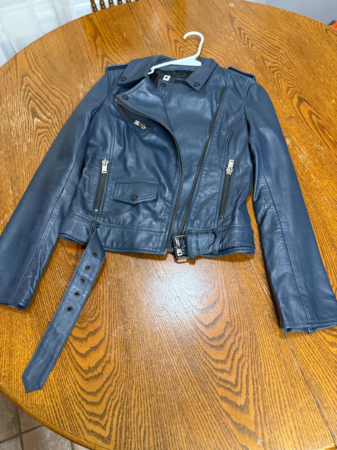 Barneys Originals Navy Blue Leather Jacket