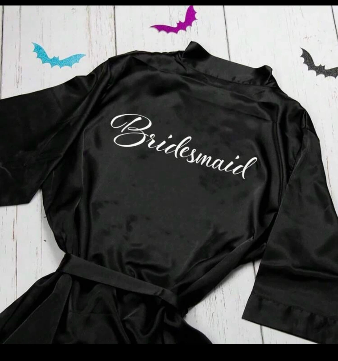 Black Bridesmaid Satin Short-Sleeve Robe