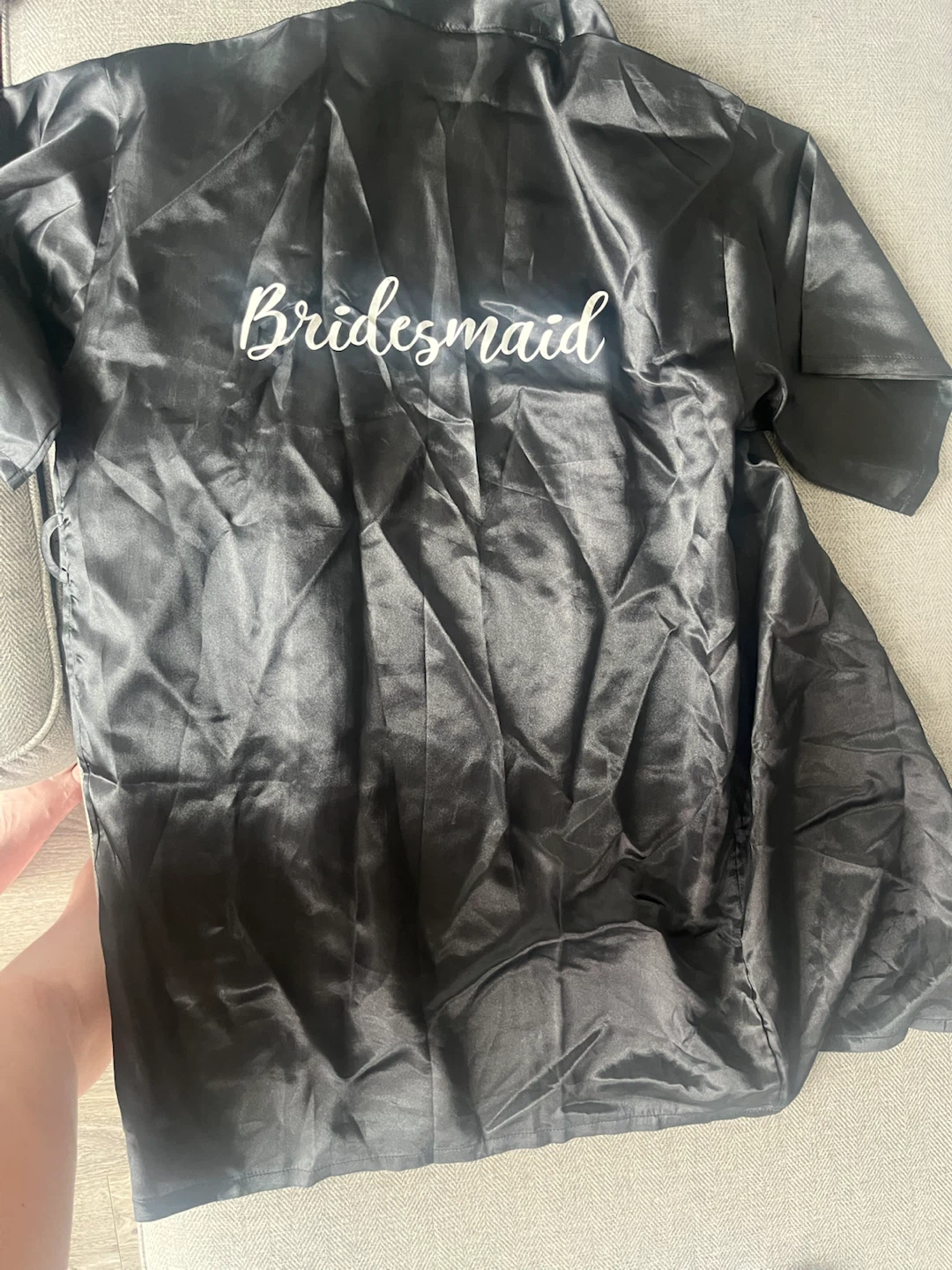 Black Bridesmaid Satin Short-Sleeve Robe - photo 4