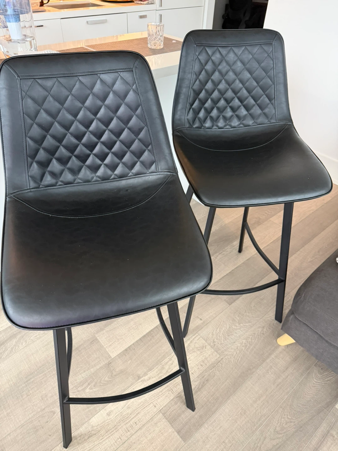 Two black faux leather bar stools - photo 2