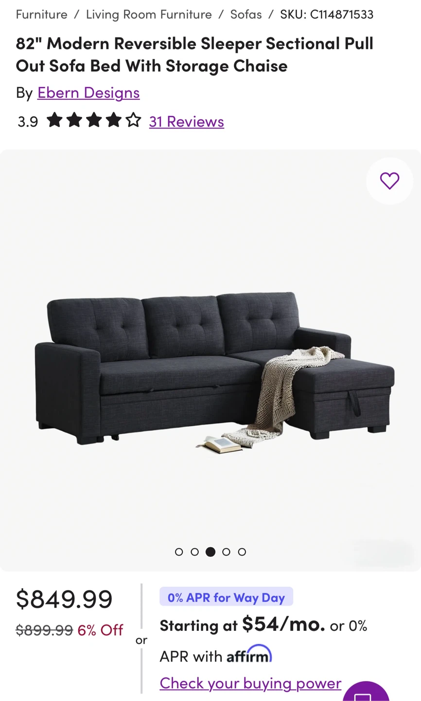 Modern Sleeper Sectional Sofa Bed with Storage