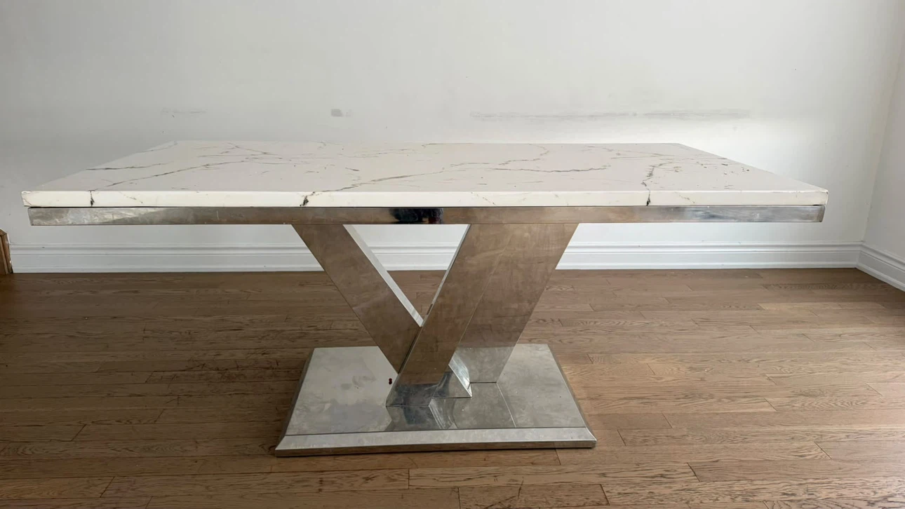 Marble-look dining table with 6 chairs