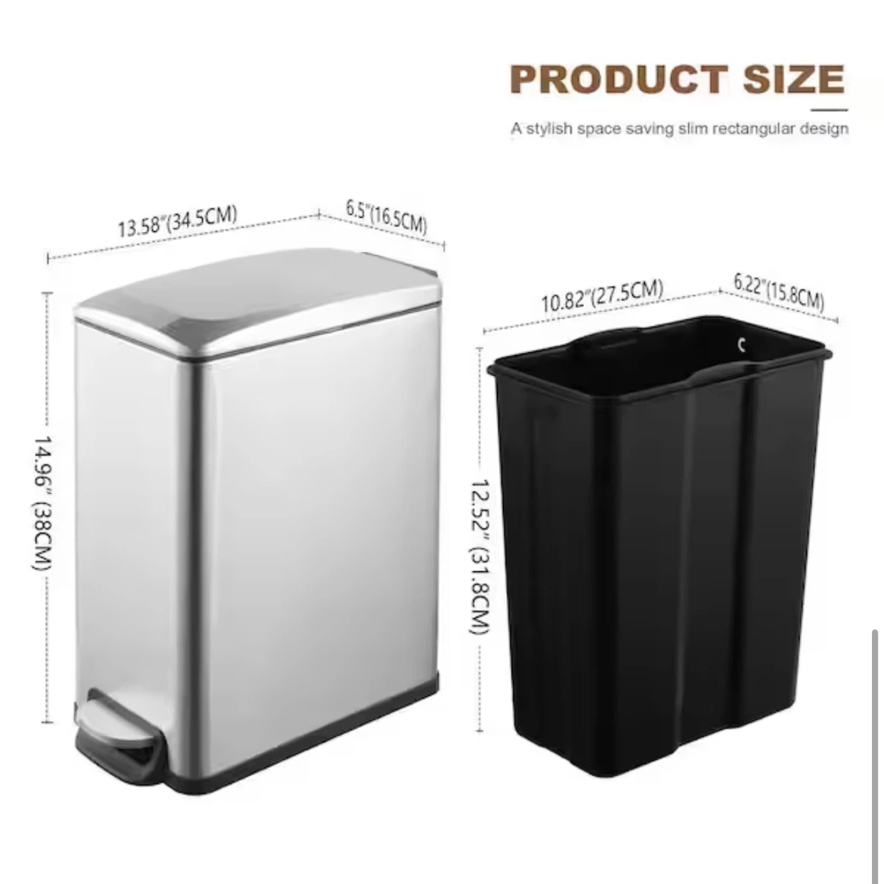 Brand New 10L Stainless Steel Step Trash Can, Soft Close - photo 4