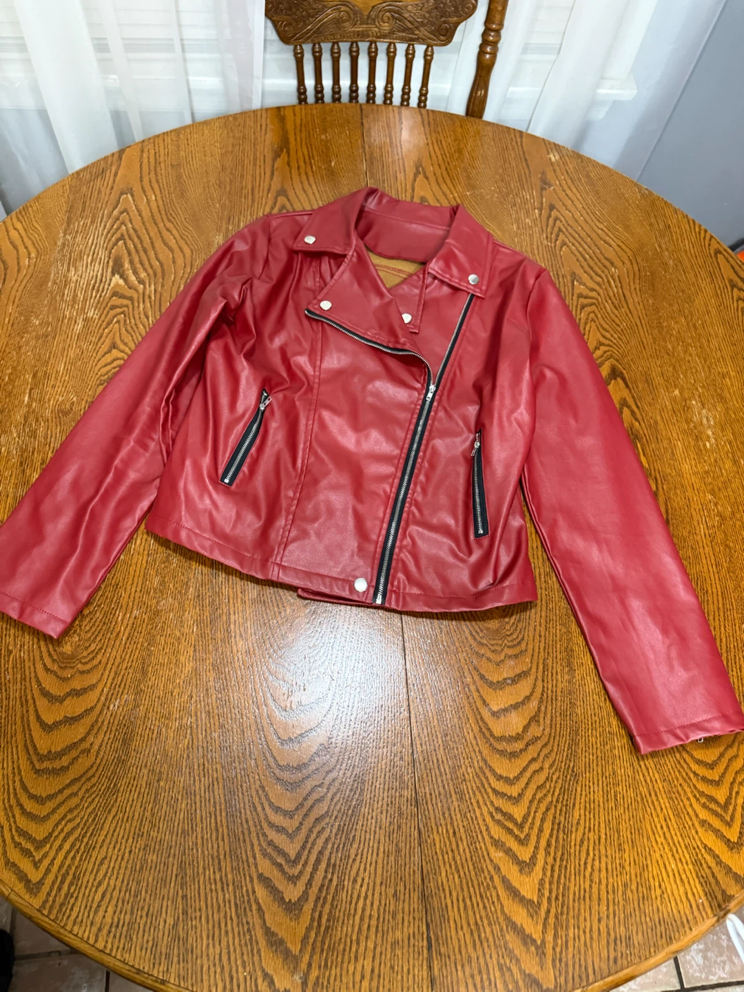 Red Faux Leather Moto Jacket
