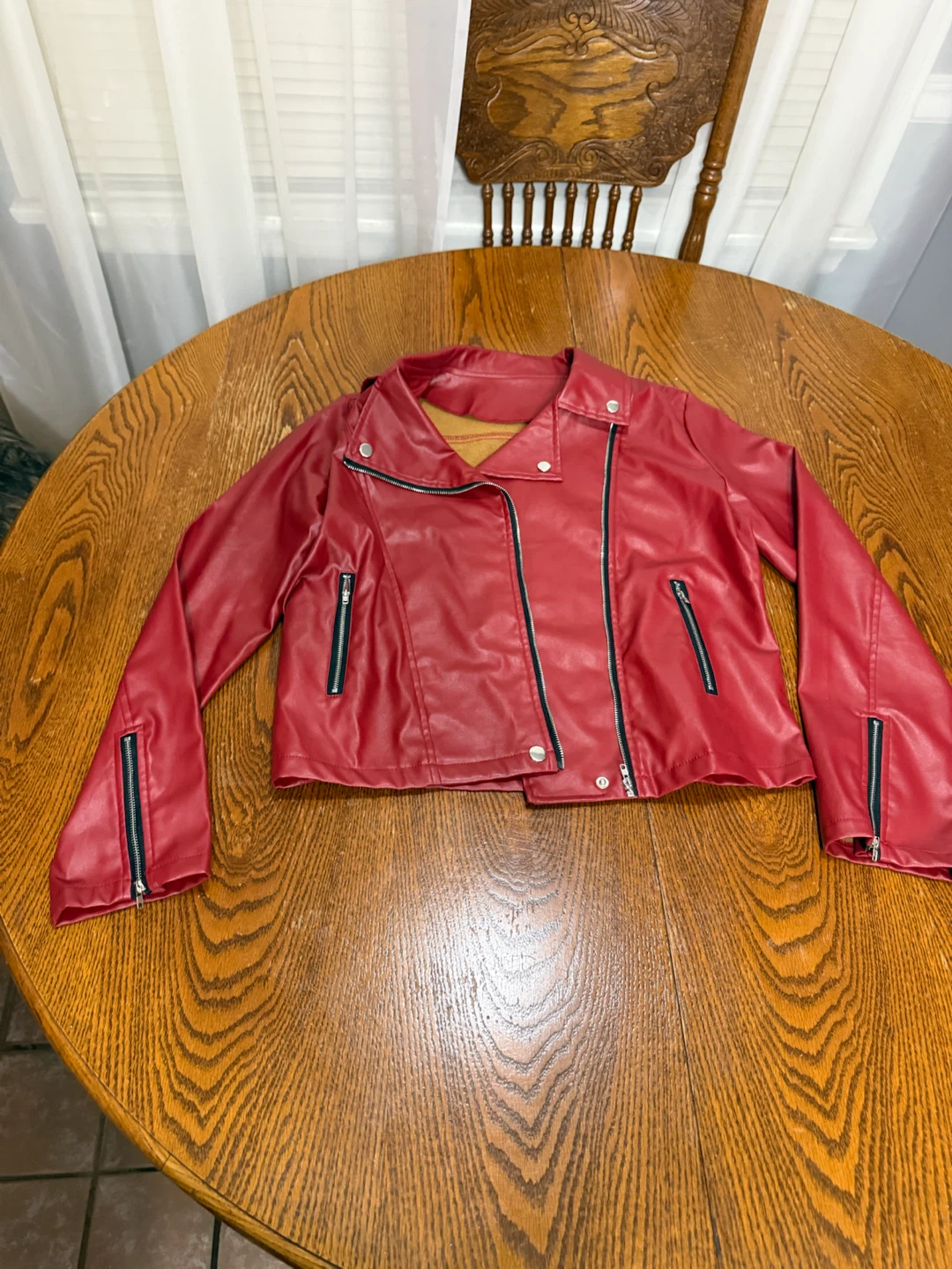 Red Faux Leather Moto Jacket - photo 3