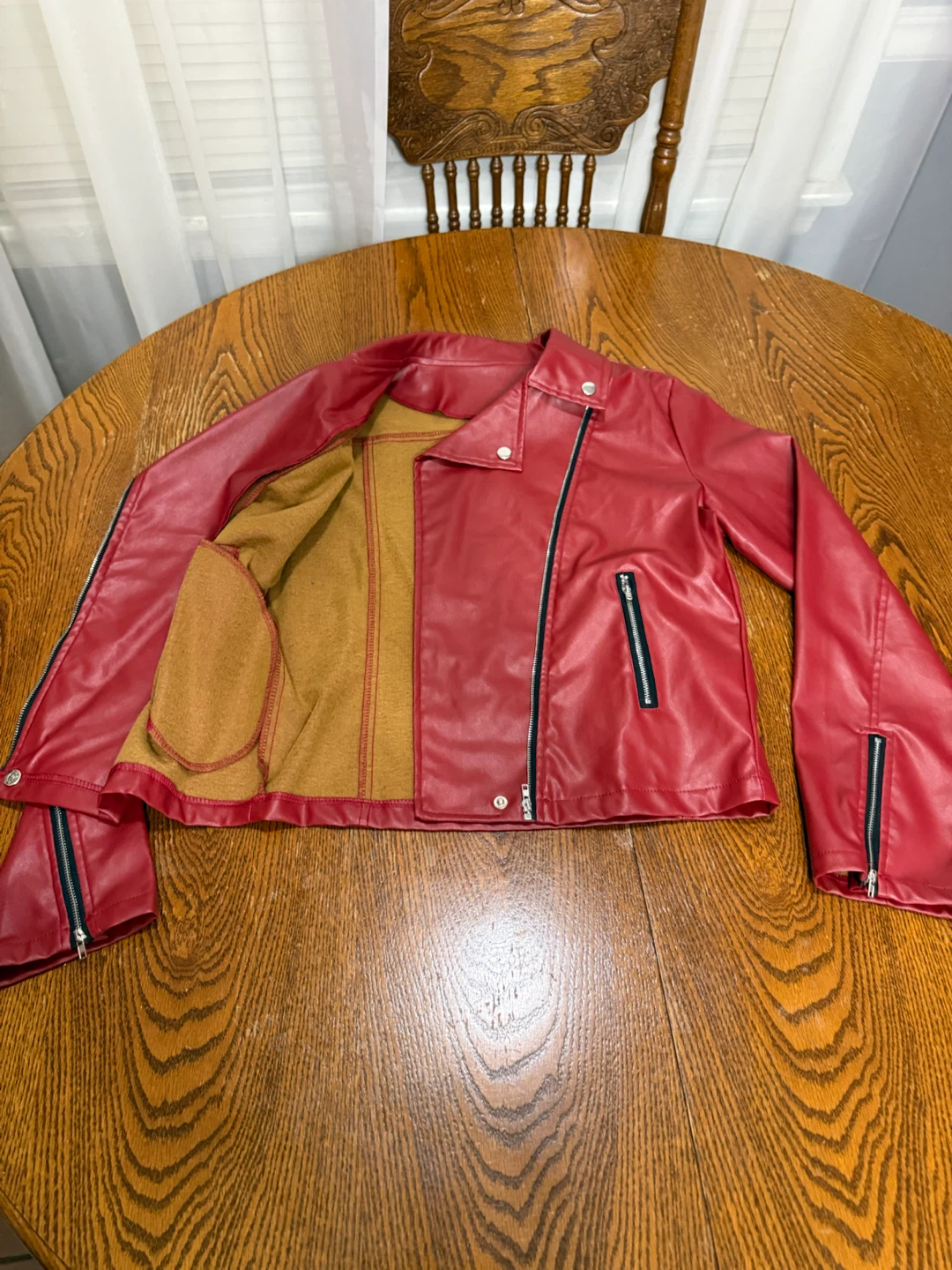 Red Faux Leather Moto Jacket - photo 4