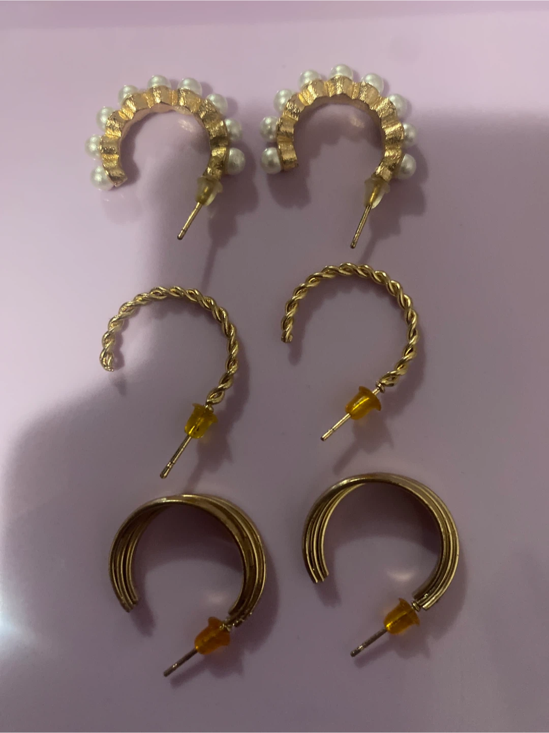 Set of 3 pairs of gold-tone hoop earrings
