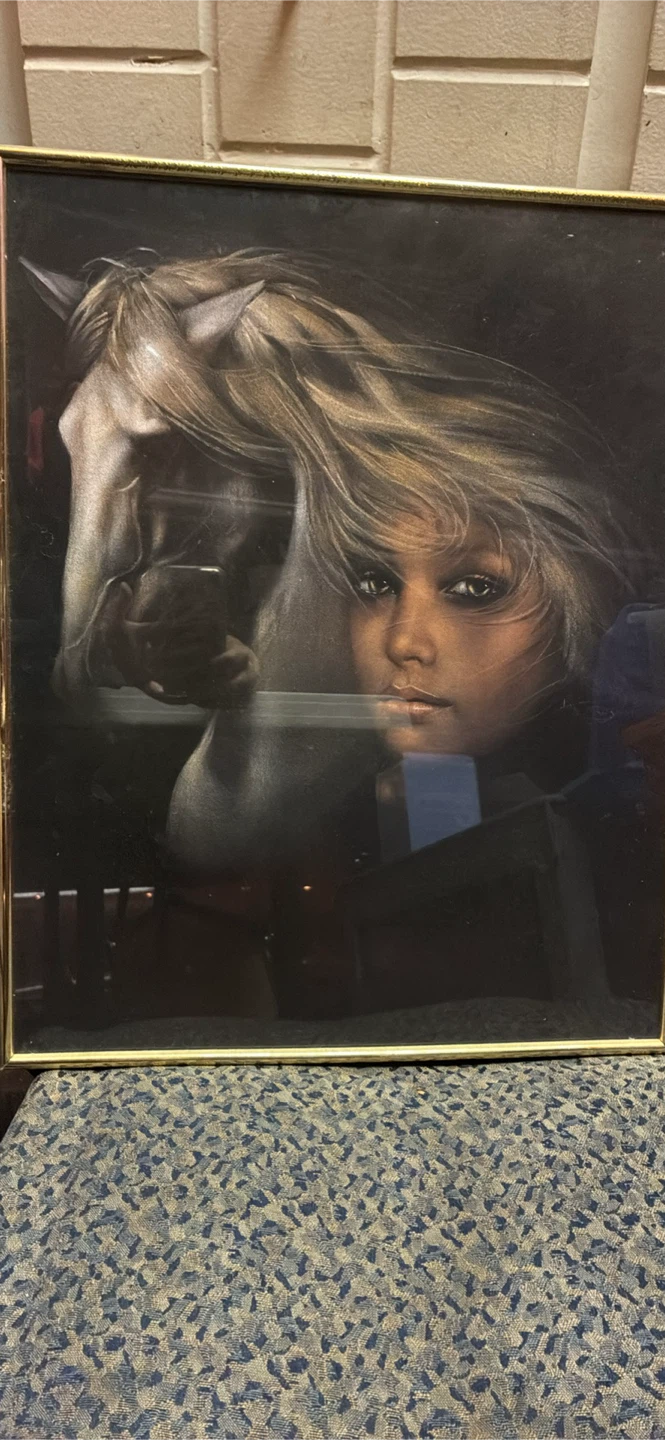 Vintage Framed Horse and Woman Print - photo 2