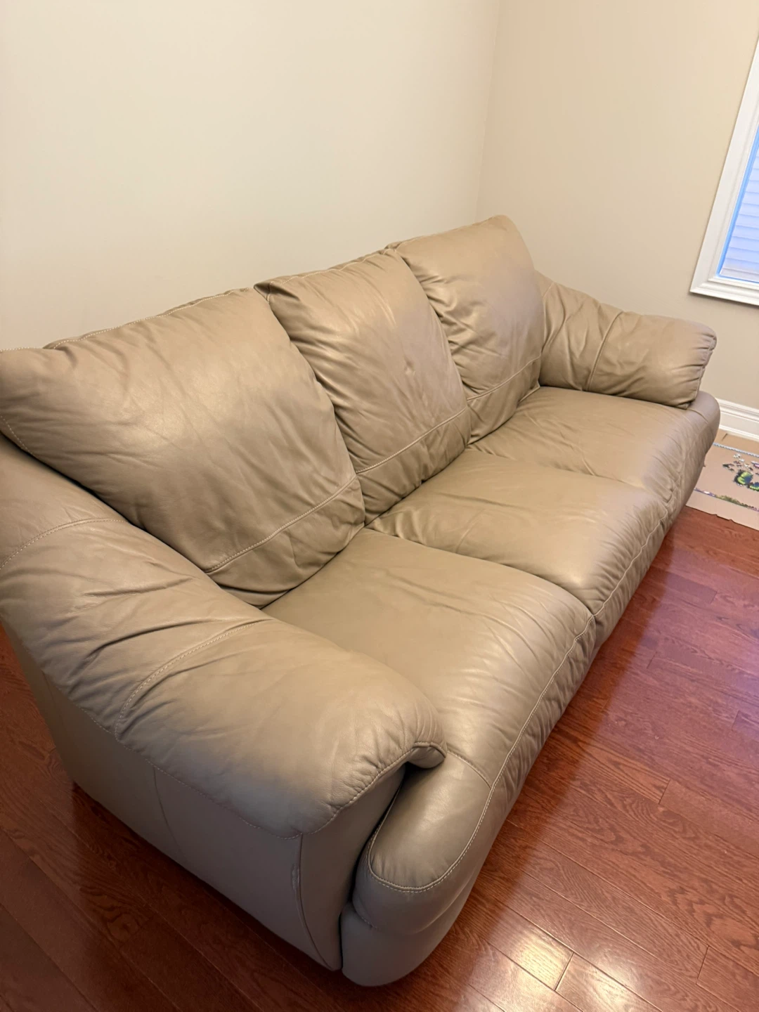 Beige Leather Three-Seater Sofa - photo 2