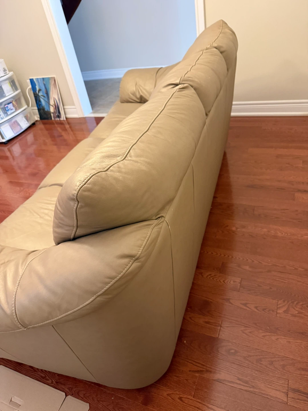 Beige Leather Three-Seater Sofa - photo 3