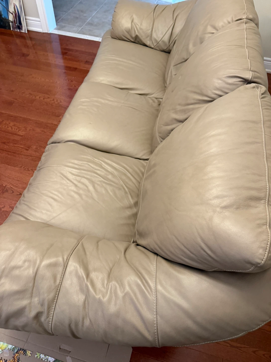 Beige Leather Three-Seater Sofa - photo 4