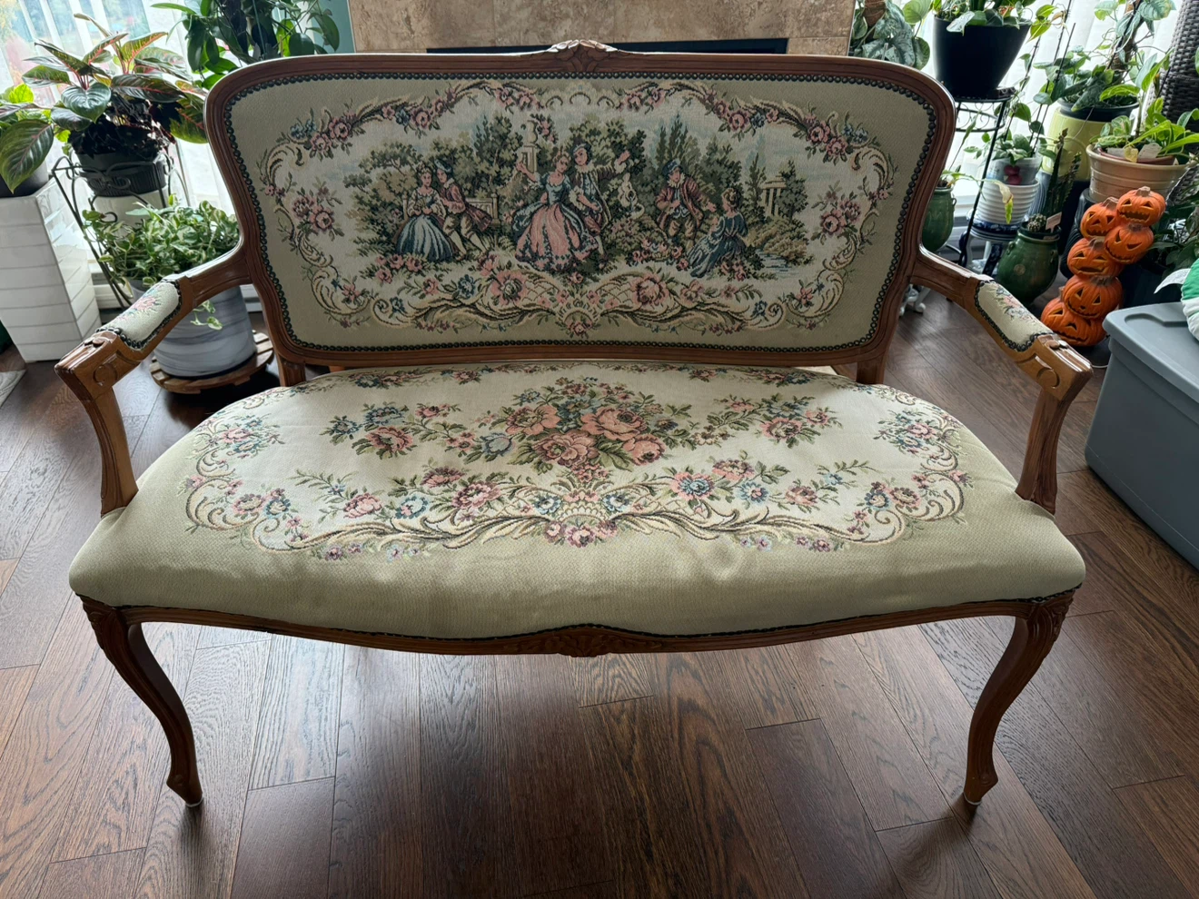 Vintage French Style Floral Tapestry Loveseat