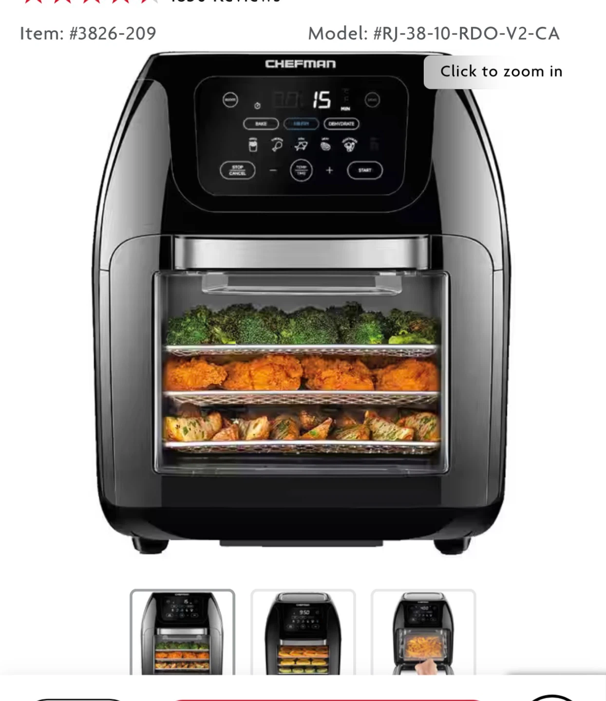 Chefman Air Fryer Oven RJ-38-10-RDO-V2-CA