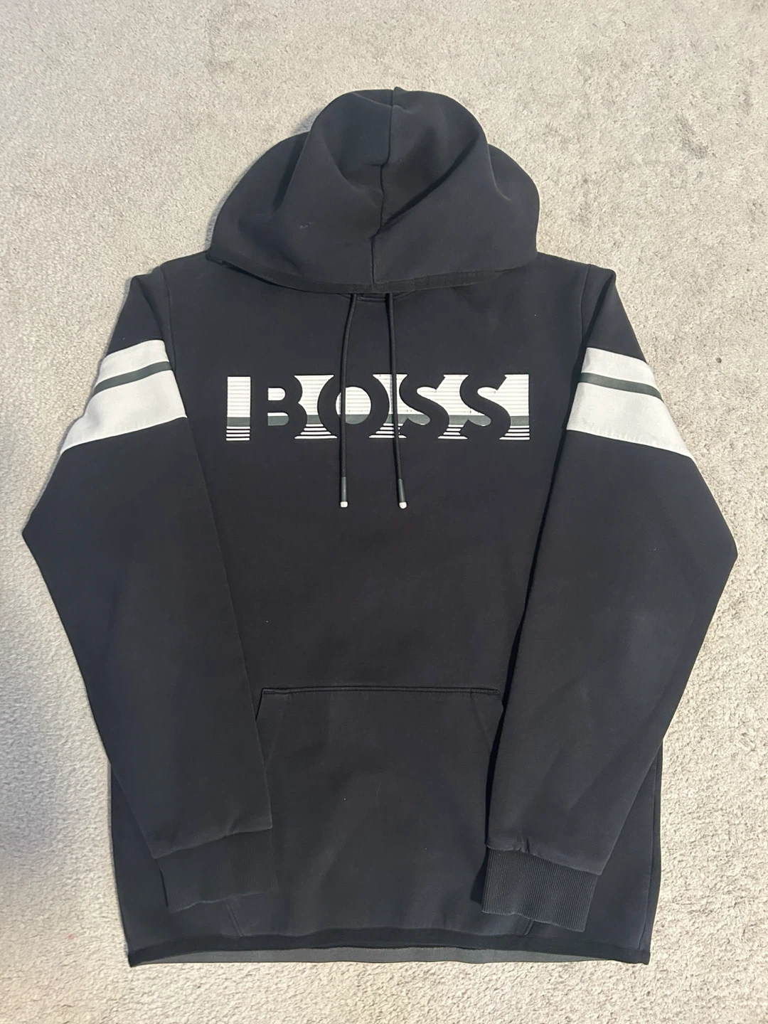 Hugo Boss Hoodie Black Logo Striped Sleeves Pullover