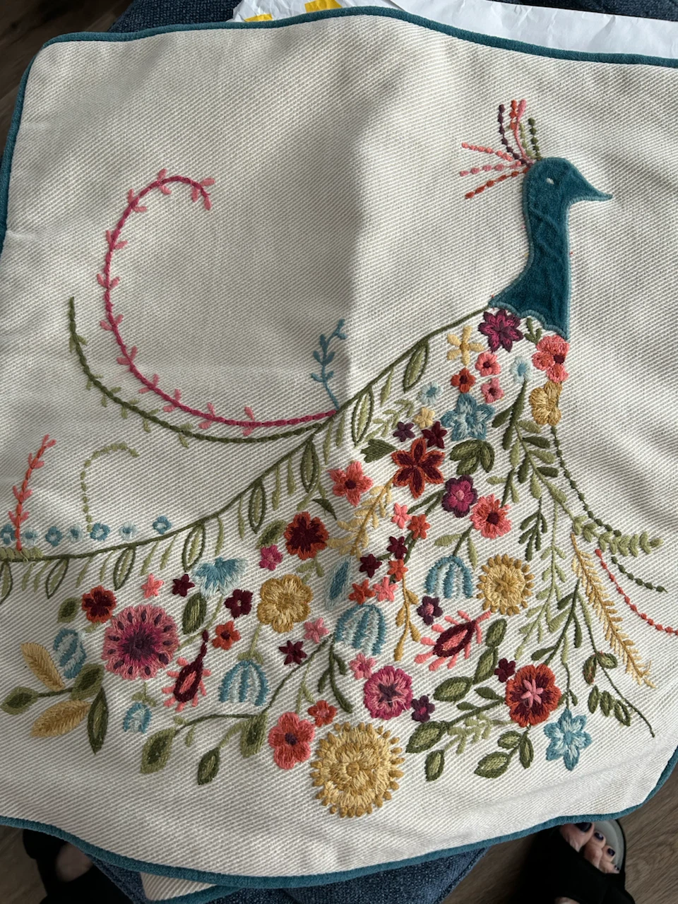 2- Pier One Embroidered Peacock Cushion Cover