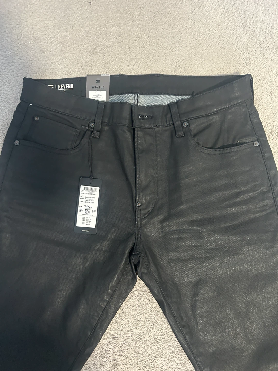 G-Star RAW Revend Skinny Jeans 34x32 Black Coated Stretch NWT - photo 2