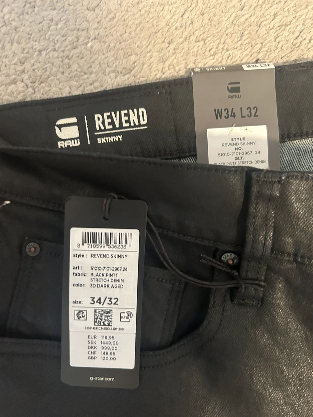 G-Star RAW Revend Skinny Jeans 34x32 Black Coated Stretch NWT - photo 5