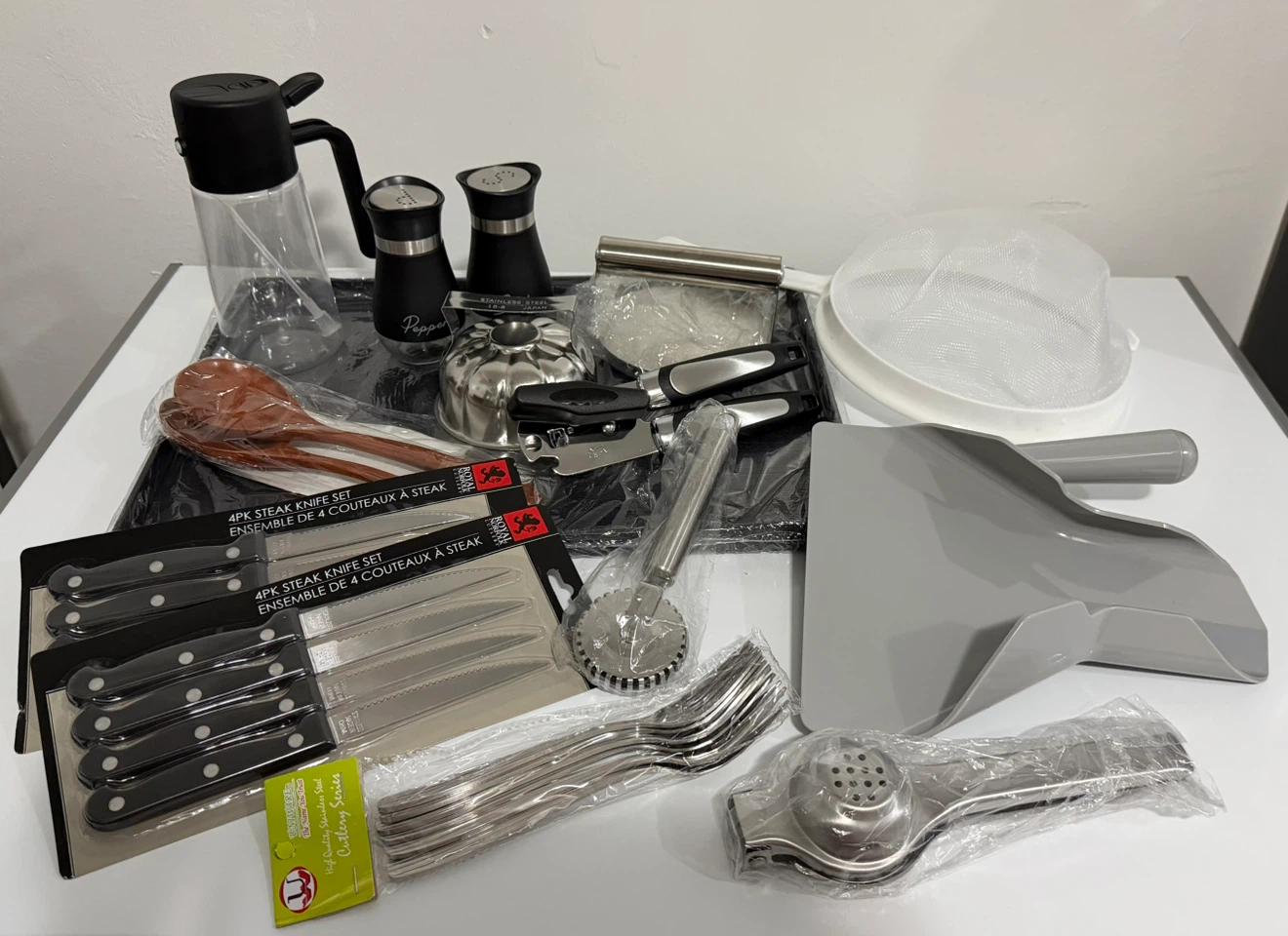 Assorted Kitchen Utensils and Steak Knife Sets