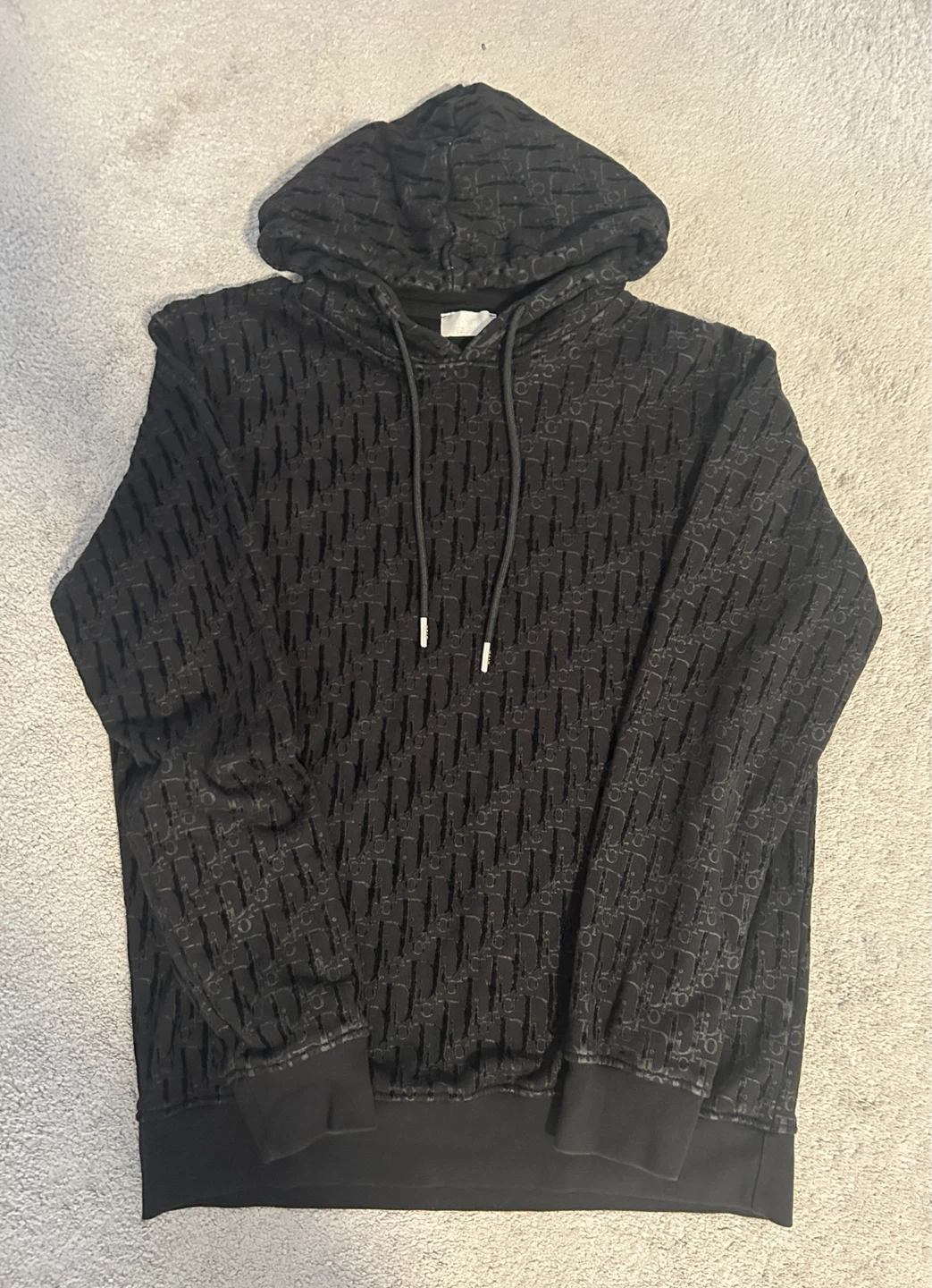 Dior Oblique Flocked Velvet Hoodie, Black, Size Medium