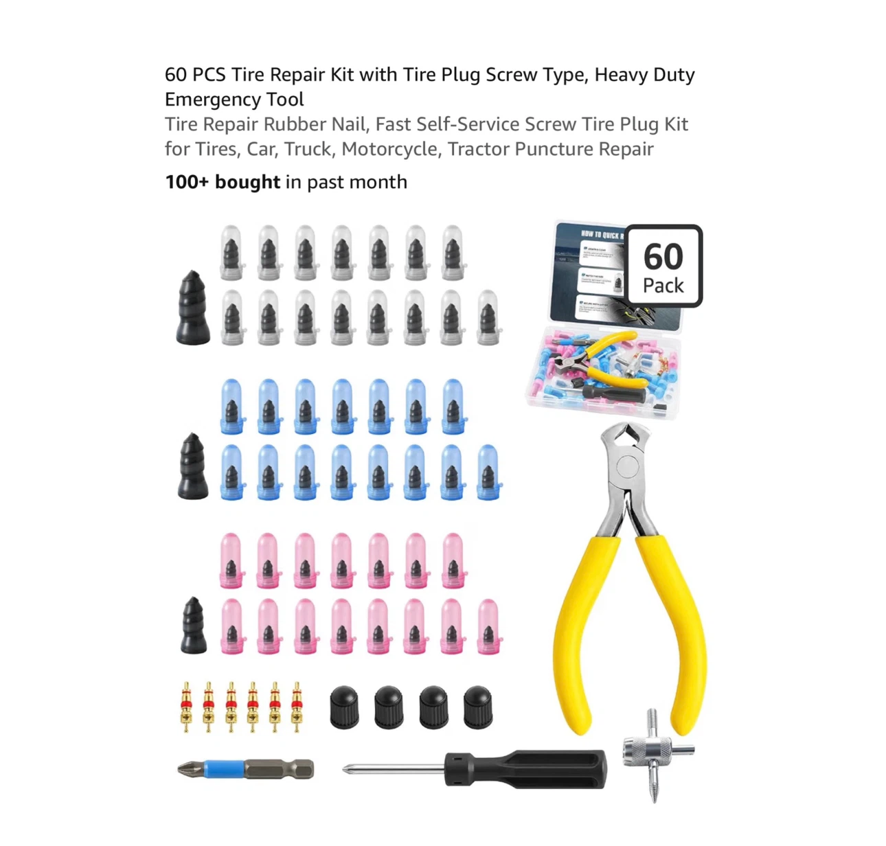Brand new 60 PCS Tire Repair Kit with Tire Plug Screw Type