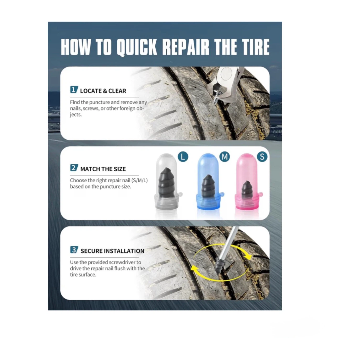 Brand new 60 PCS Tire Repair Kit with Tire Plug Screw Type - photo 5