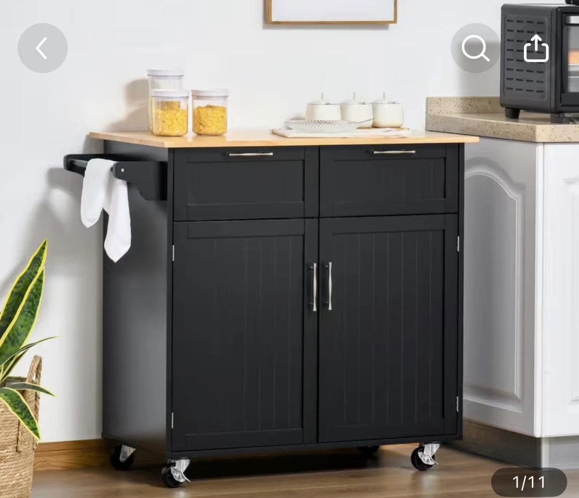 Kitchen Island with Storage and Casters