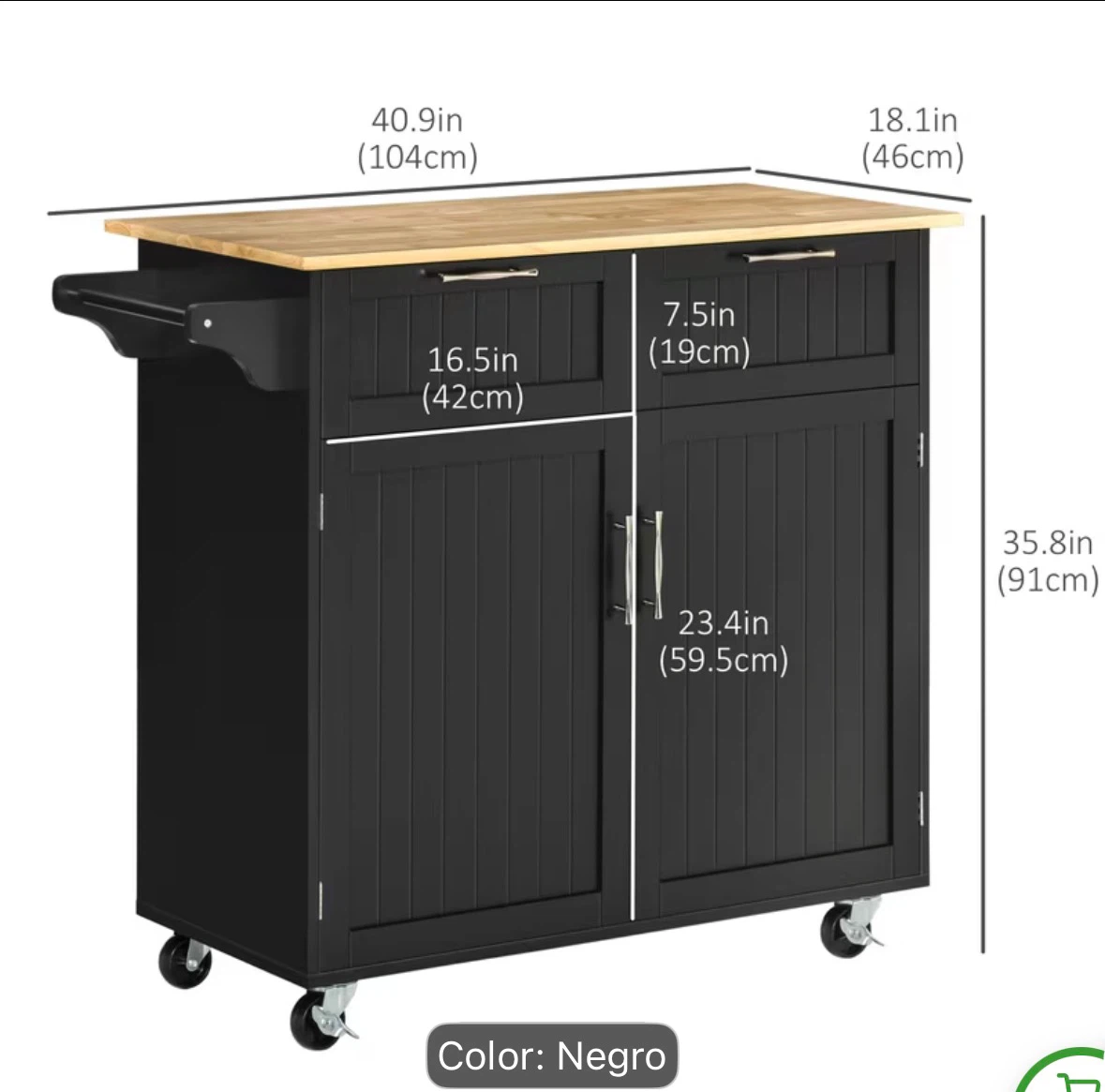 Kitchen Island with Storage and Casters - photo 2
