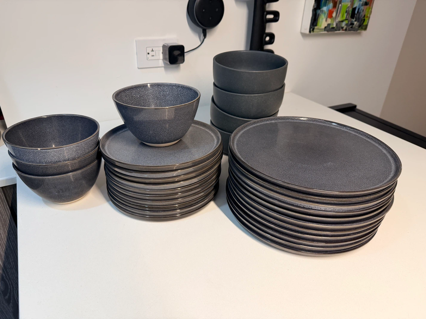 Ensemble vaisselle en grès gris moderne – 29 pièces