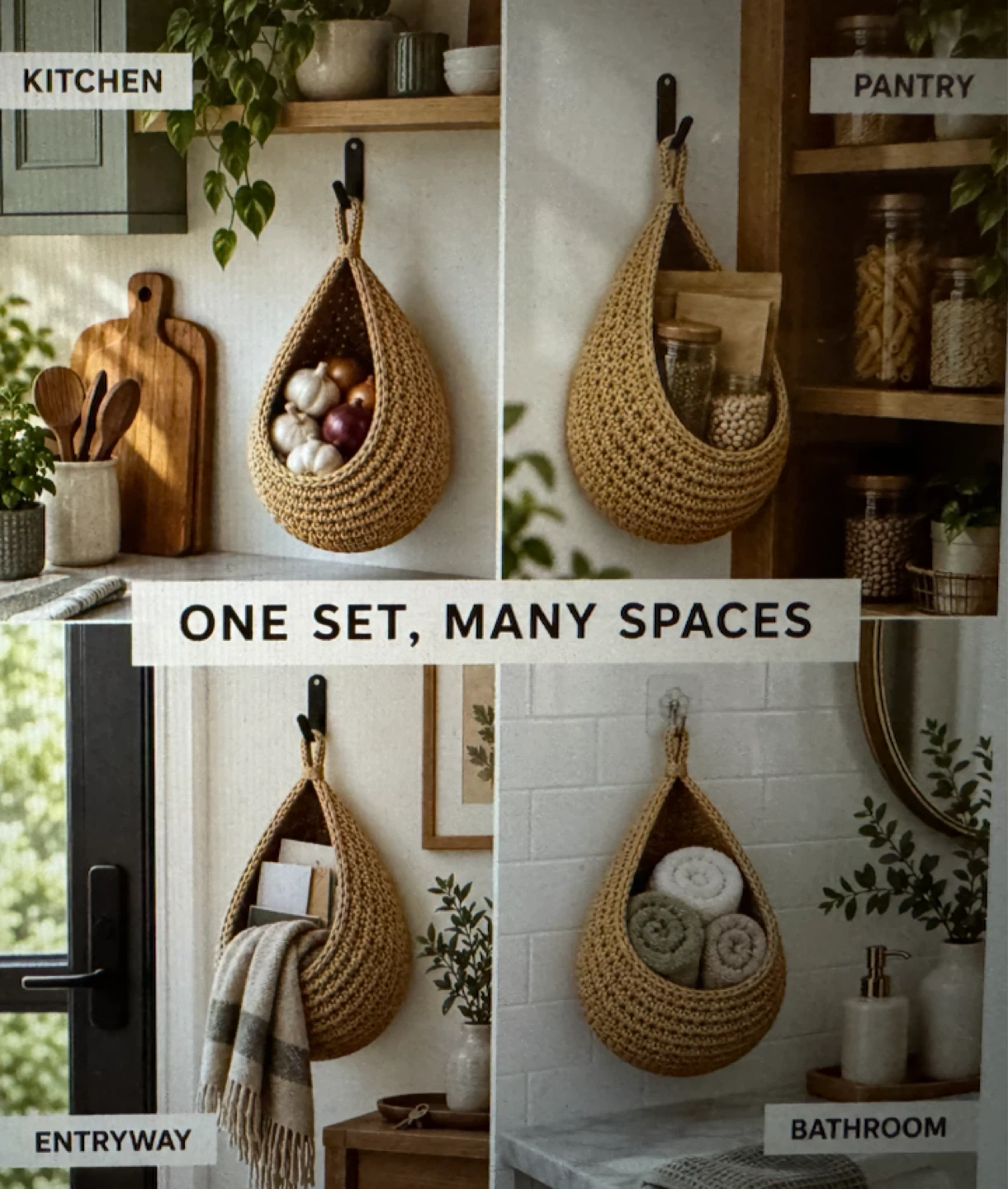 Set of 3 Hanging Woven Storage Baskets - photo 5