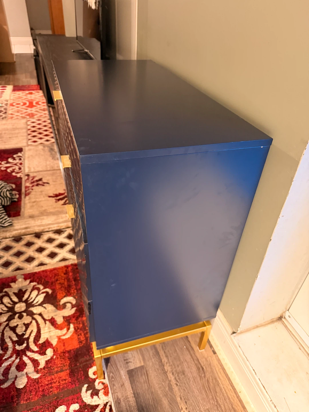 Modern Navy Blue 3-Drawer Dresser with Gold Accents - photo 2
