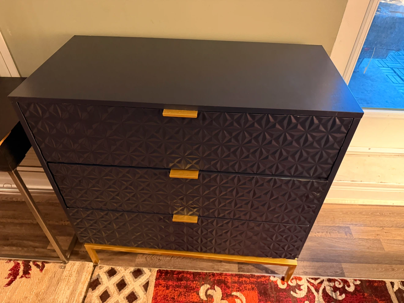 Modern Navy Blue 3-Drawer Dresser with Gold Accents - photo 3