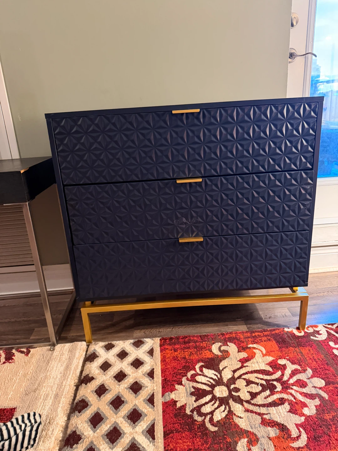 Modern Navy Blue 3-Drawer Dresser with Gold Accents - photo 4