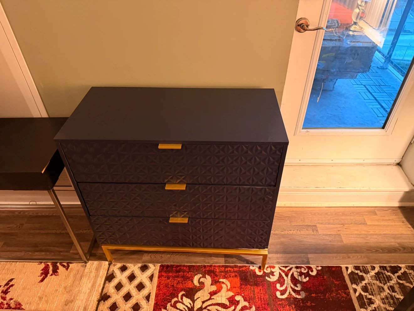 Modern Navy Blue 3-Drawer Dresser with Gold Accents - photo 5