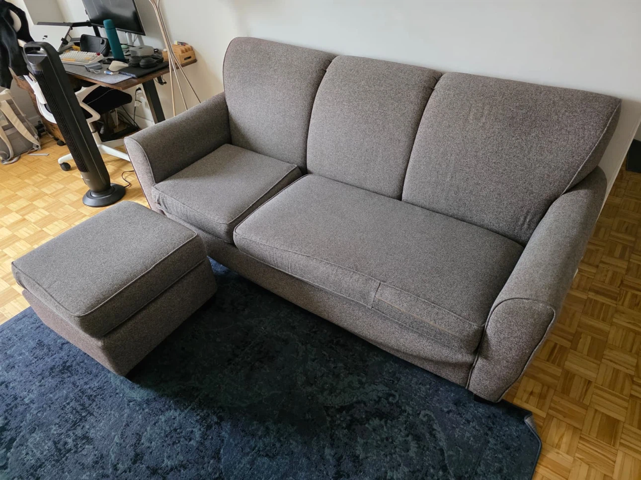 Grey Fabric Sofa and Ottoman