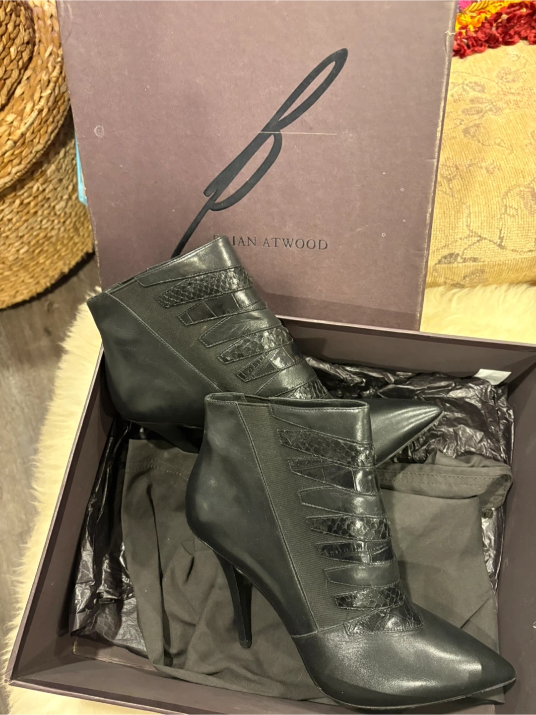 Brian Atwood Black Leather Ankle Boots - photo 5