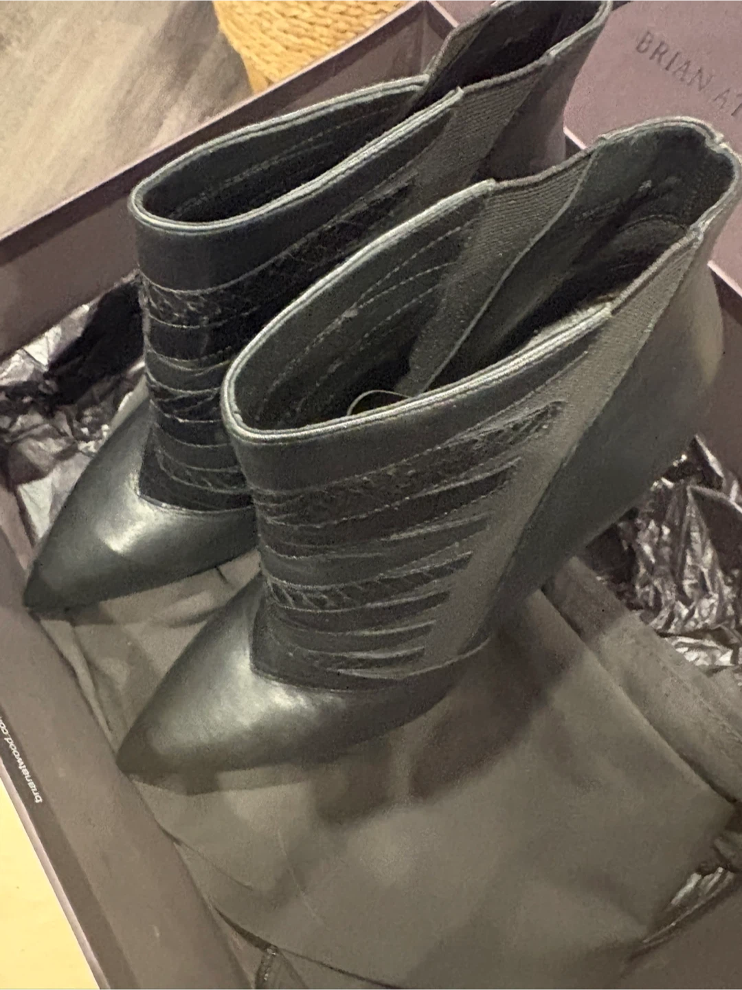 Brian Atwood Black Leather Ankle Boots