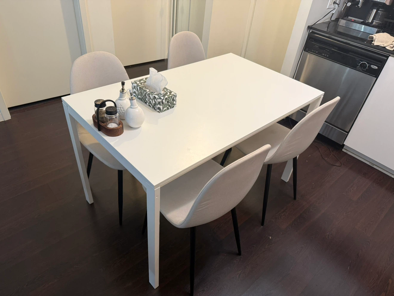 Modern White Dining Table with 4 Chairs