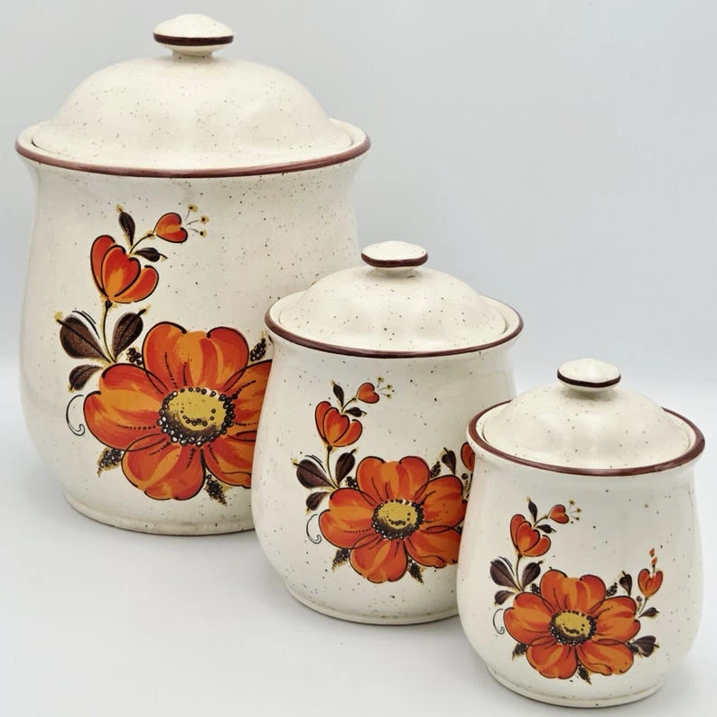 1970s Poppy Valencia Ceramic Canister Set