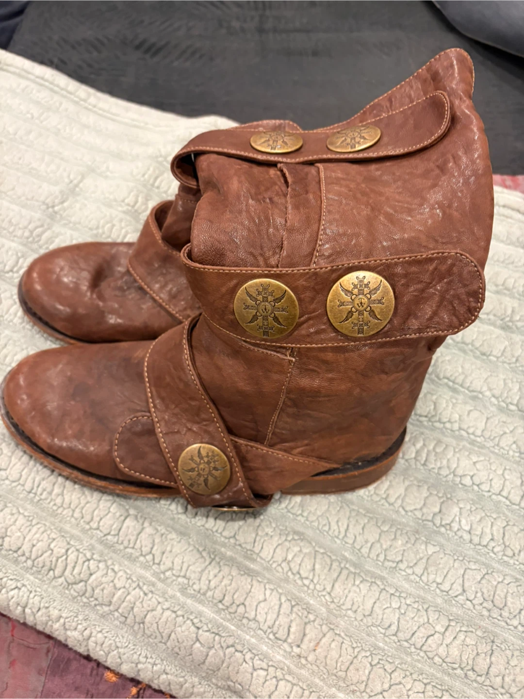 Butter, brown Leather Boots with Decorative Buttons - photo 2
