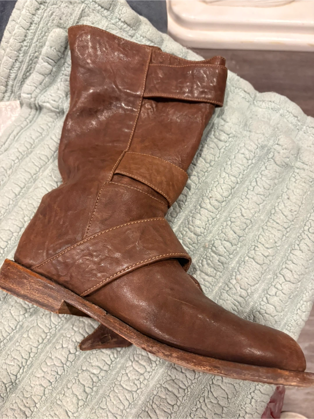 Butter, brown Leather Boots with Decorative Buttons - photo 3
