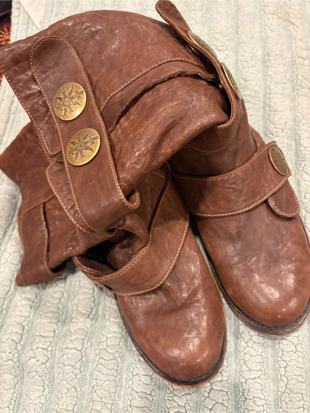 Butter, brown Leather Boots with Decorative Buttons