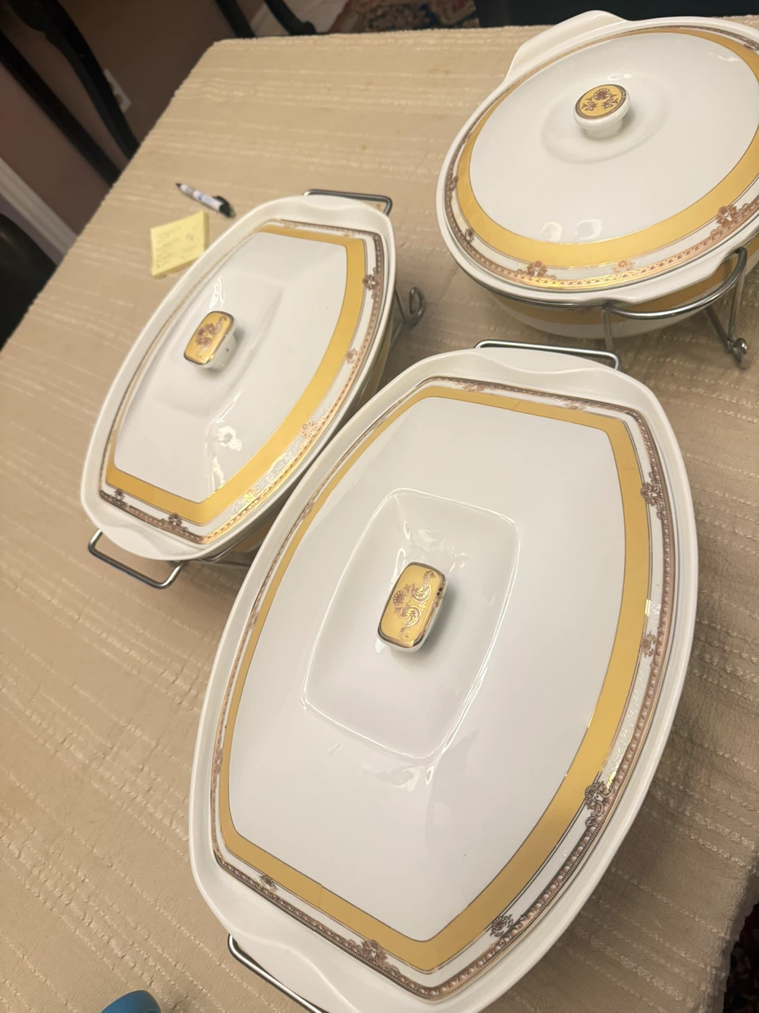 Set of 3 Serving Dishes with Lids and Stands - photo 2